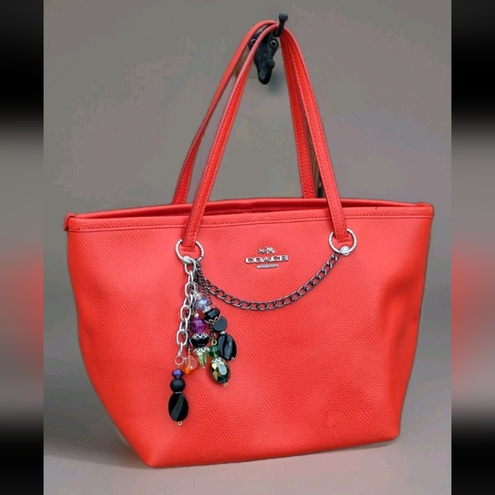 COACH zip top Crossgrain Leather STREET MINI Tote Handbag Bag Purse 34871 Orange